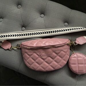 Quilted Pink Crossbody Bag with Coin Pouch -